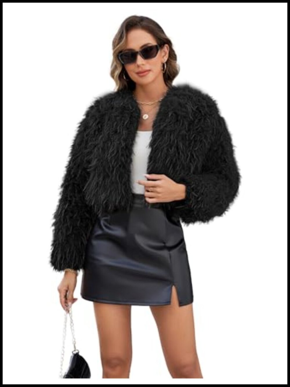 Faux Fur Cropped Coat Long Sleeve Open Front Cardigan Fluffy Warm Outerwear